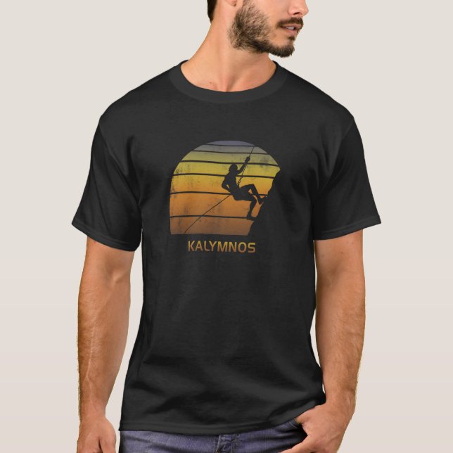 Retro Kalymnos Greece Rock Climbing Fan family T Shirt (Framsida)