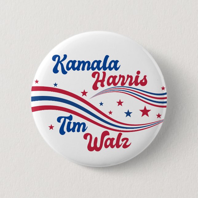 Retro Kamala Harris Tim Walz Blue Red Val Knapp (Framsida)