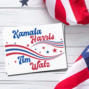 Retro Kamala Harris Tim Walz Blue Red Val Vykort