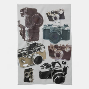 retro kamera för bekymrad fotograffotografi kökshandduk