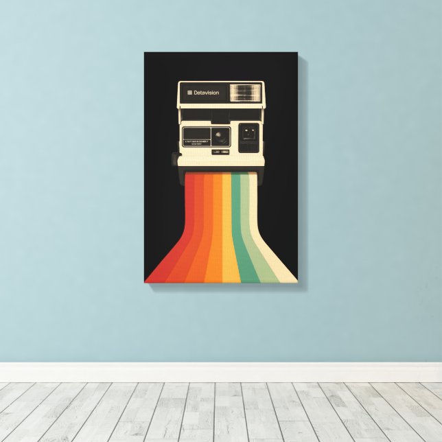 Retro kamera med regnbågsutskrift canvastryck (Insitu (trägolv))