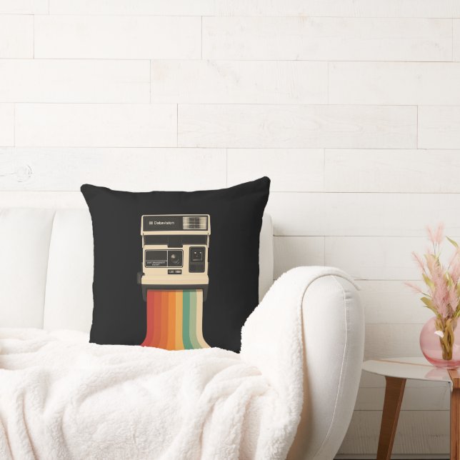 Retro kamera med regnbågsutskrift kudde (Soffa)