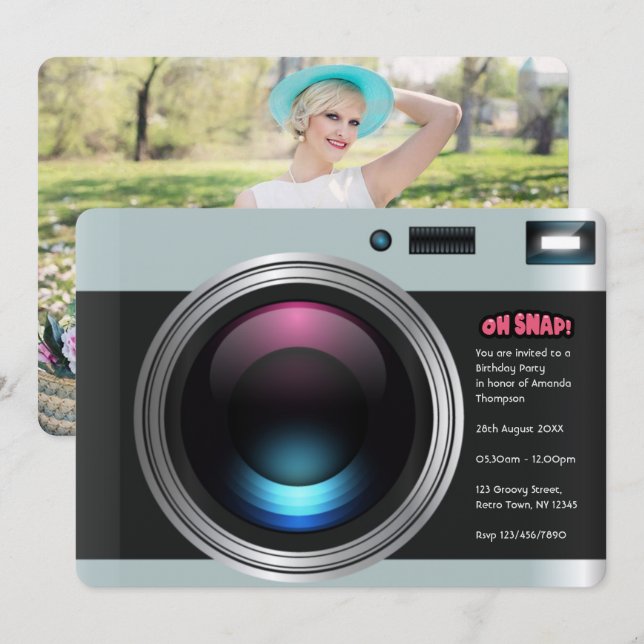 Retro kamerajulkalas selfie fotografering inbjudningar (Fram/baksida)