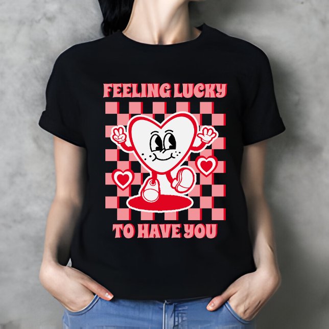 Retro Känns Lucky Black Women's Valentine Day T Shirt (Skapare uppladdad)