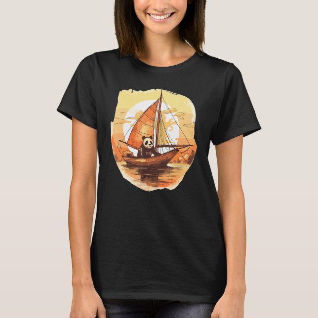 Retro Kapten Panda Sailing Boat T Shirt (Framsida)