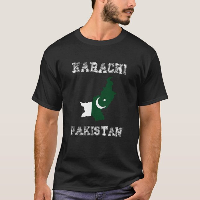 Retro Karachi Pakistan Distressed Pakistan Flag T Shirt (Framsida)