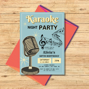 Retro Karaoke Night Party Teal & Cream Birthday Inbjudningar
