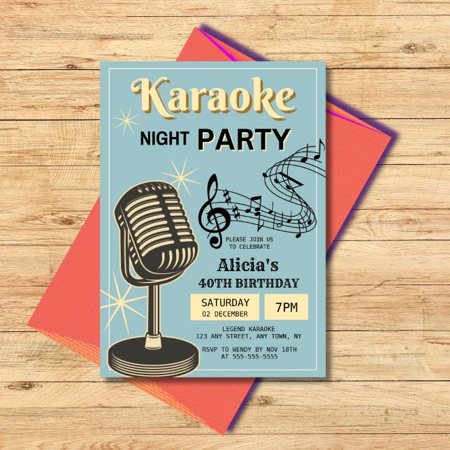 Retro Karaoke Night Party Teal & Cream Birthday Inbjudningar (Skapare uppladdad)