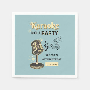 Retro Karaoke Night Party Teal & Cream Birthday Pappersservett