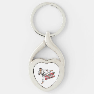Retro Karate Martial Arts Fighter High Kick Twisted Heart Silverfärgad Nyckelring