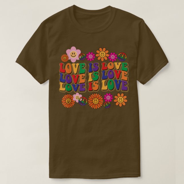 Retro Kärlek är Kärlek HBT Pride Month Rainbow Sun T Shirt (Design framsida)