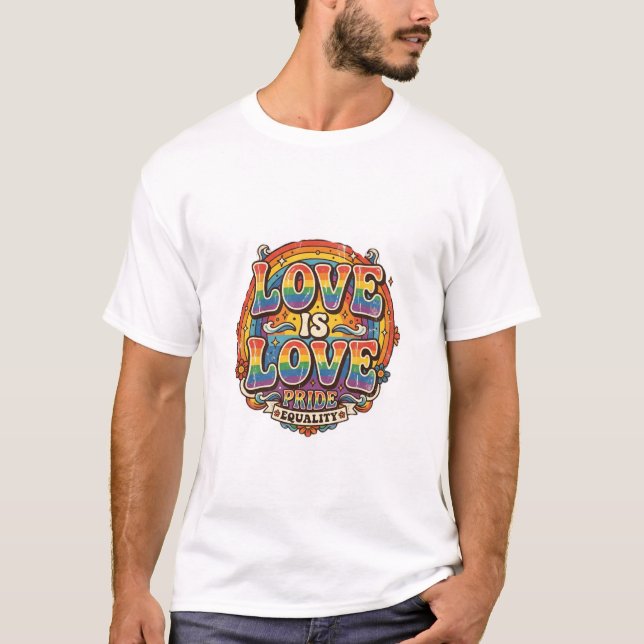 Retro Kärlek Är Kärlek Pride Jämlikhet Regnbåge Vi T Shirt (Framsida)