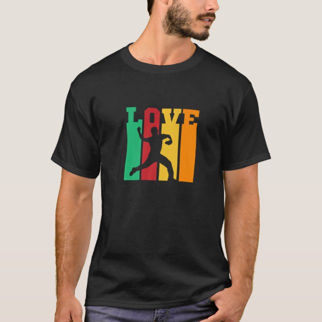 Retro Kärlek Baseball Pitcher Strutstryk Baseball  T Shirt (Framsida)