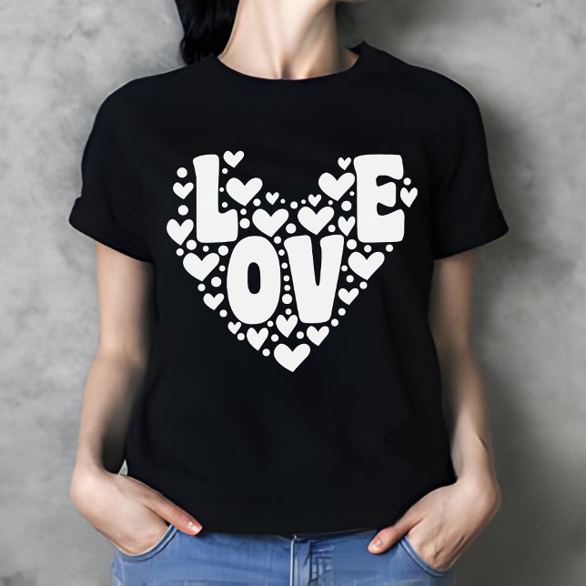 Retro Kärlek Heart Black Women's Valentine's Day T Shirt (Skapare uppladdad)