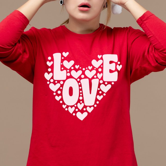 Retro Kärlek Heart Modern Red Women's Valentines d T Shirt (Skapare uppladdad)