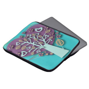 Retro Kärlek och Romantik Träd med Hjärtan Blommor Laptop Fodral