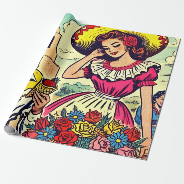 Retro Kärlek par Tecknad Presentpapper (Utrullad)