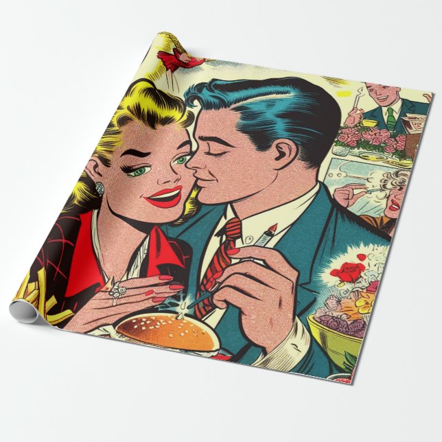 Retro Kärlek par Tecknader Presentpapper (Utrullad)