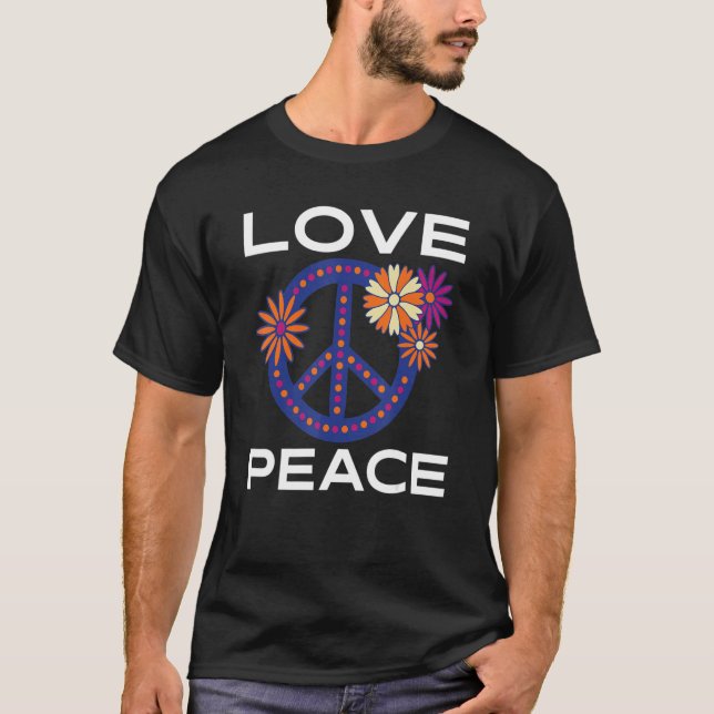 Retro Kärlek Peace 60-tal 70-tal Fredstecken Hippi T Shirt (Framsida)