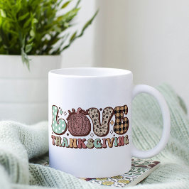 Retro Kärlek Thanksgiving Mugg, Fall Thanksgiving Kaffemugg