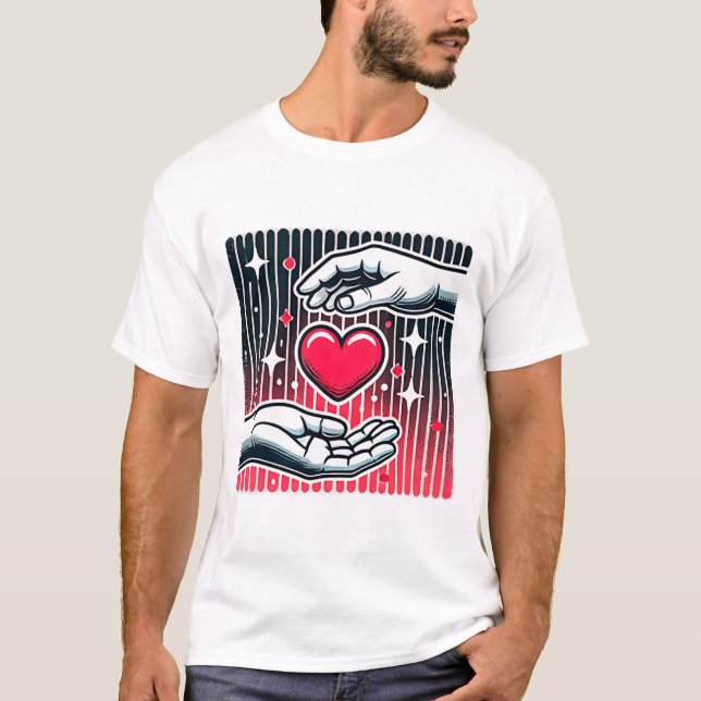 Retro Kärlek Transfer Heart Händer T- Shirt T Shirt (Framsida)