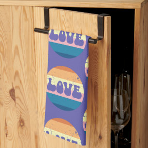 Retro Kärlek Typografi på Vintage Solnedgång Rand Kökshandduk