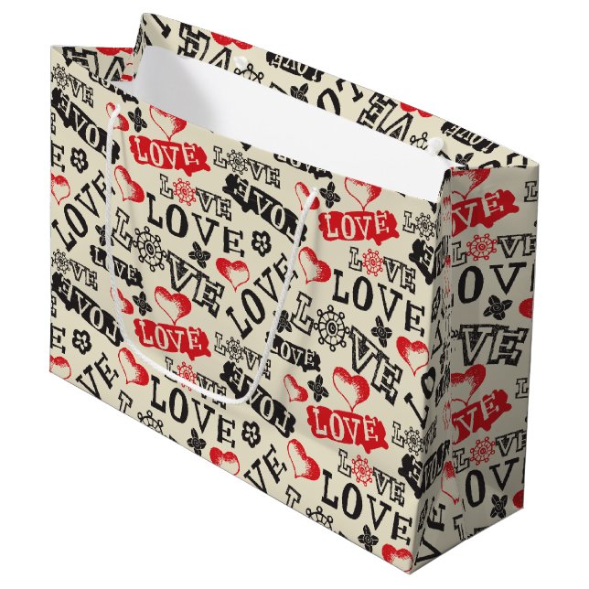 Retro Kärlek Valentine Day Gift Bag - stor, giftig (Framsidan Vinklad)