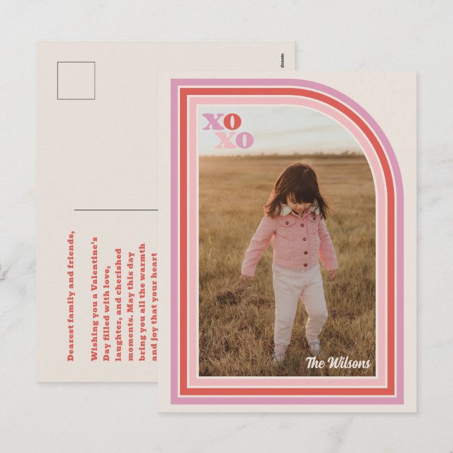 Retro Kärlek XOXO Valentindag - vykort för foto (Fram/baksida)