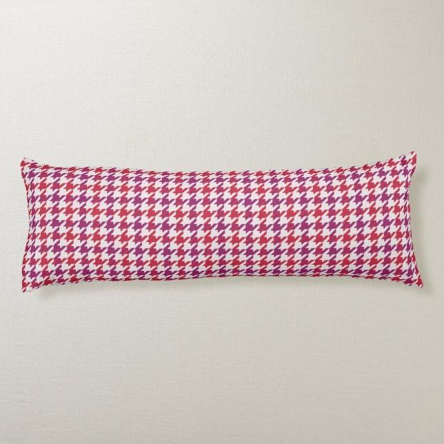 Retro karmosinröd lila hundtandsrutig randig mönst kroppskudde (Baksidan)