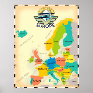 Retro Karta i Europa. Poster