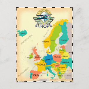 Retro Karta i Europa. Vykort