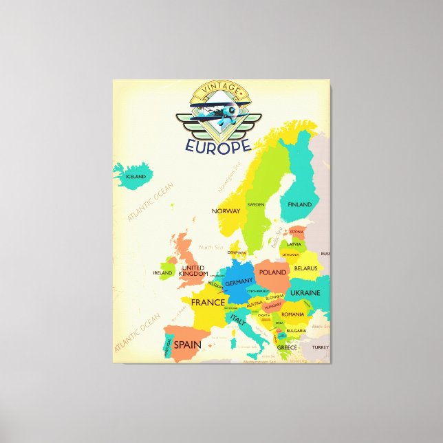 Retro karta över Europa. Canvastryck (Framsida)