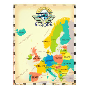 Retro karta över Europa. Fototryck
