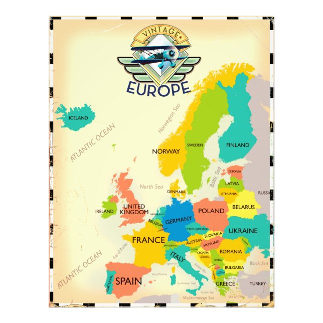 Retro karta över Europa. Fototryck (Framsidan)