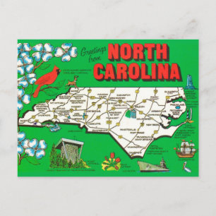 Retro karta över North Carolina Vykort