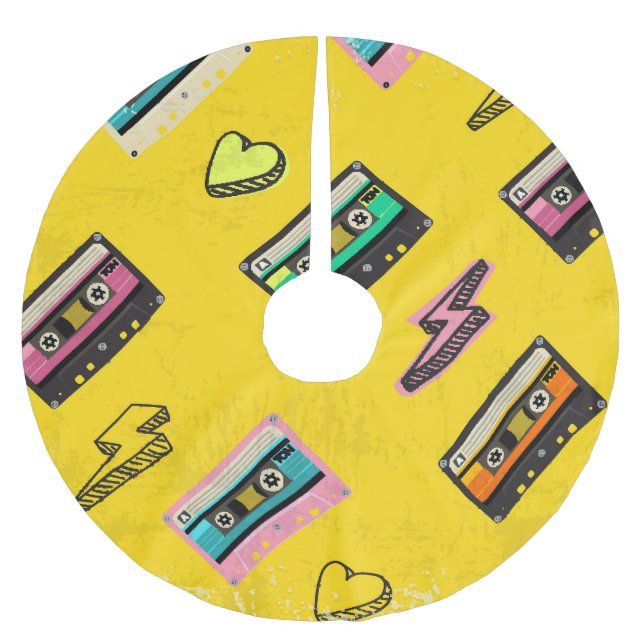 Retro-kassett: 80:s Party-design i Kärlek Julgransmatta Borstad Polyester (Framsidan)