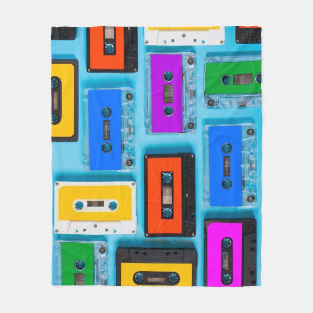 Retro-kassett: Blåbakgrundssamling Fleecefilt (Framsidan)