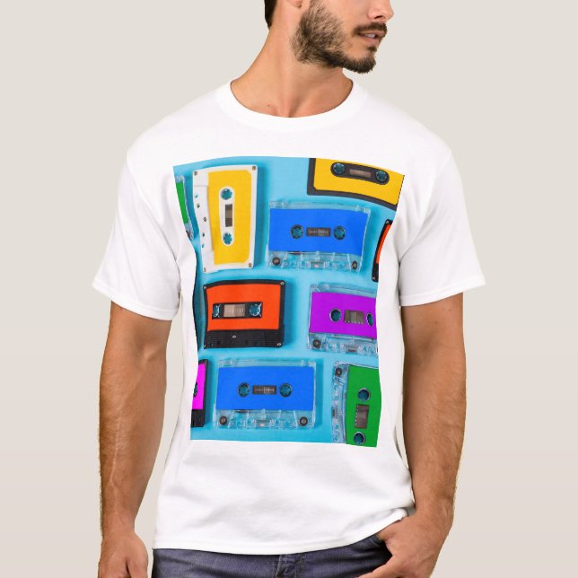 Retro-kassett: Blåbakgrundssamling T Shirt (Framsida)