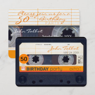 Retro-kassettband 50:e Födelsedagsfest inbjudan