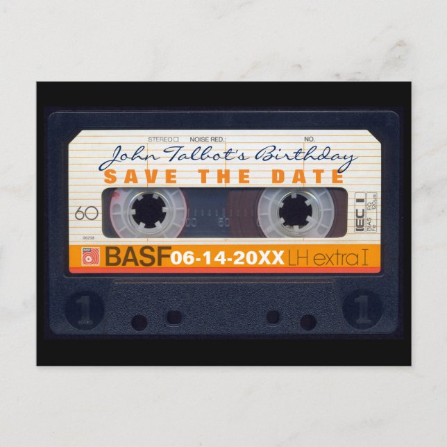 Retro kassettband 60-årsdag Spara datum PC Meddelande Vykort (Framsida)