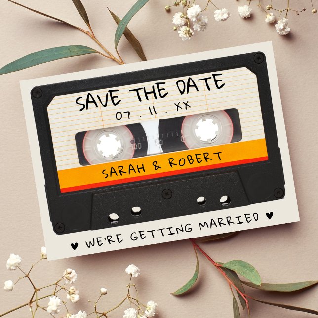 Retro-kassettband Bröllop Spara Datumet (Retro Cassette Tape Wedding Save The Date)