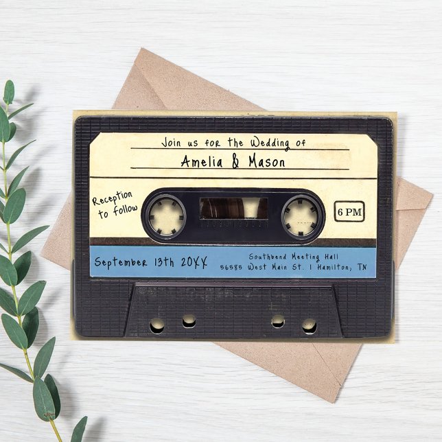 Retro kassettband bröllopsinbjudan inbjudningar (Retro Cassette Tape Vintage Wedding Invitation)