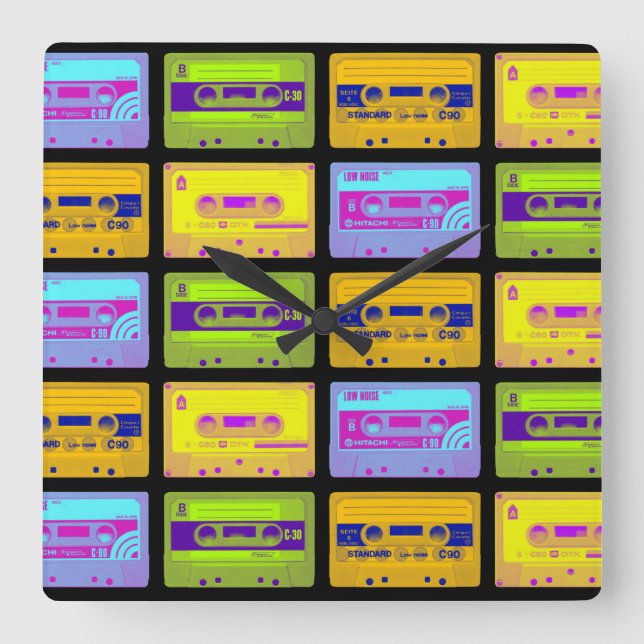 Retro kassettband för 80 s-kassettkassett fyrkantig klocka (Framsida)