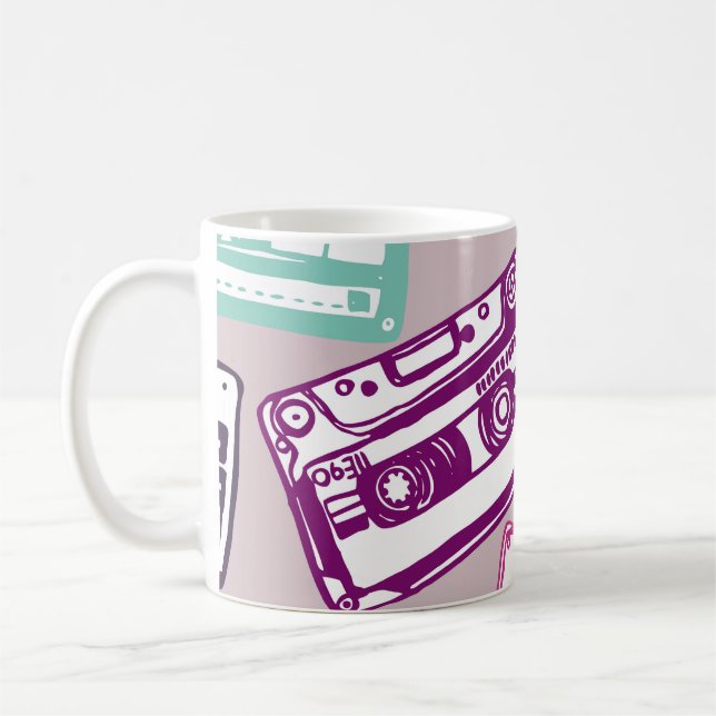 Retro-kassettband, handdragna mönster. kaffemugg (Vänster)