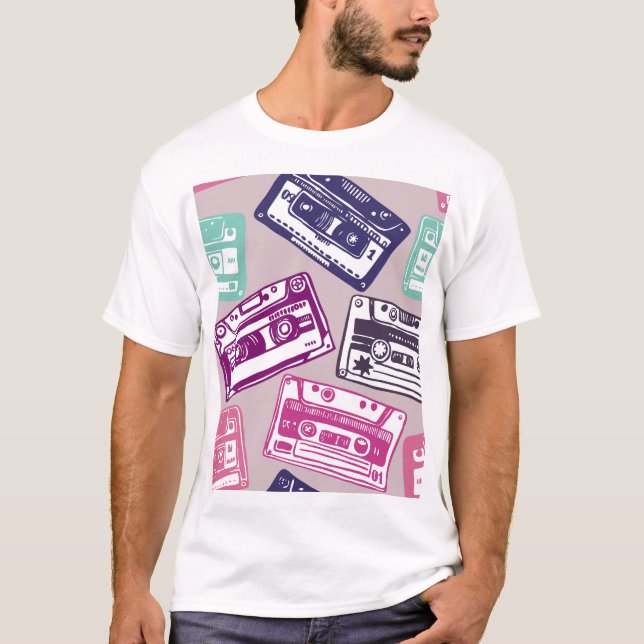Retro-kassettband, handdragna mönster. t shirt (Framsida)