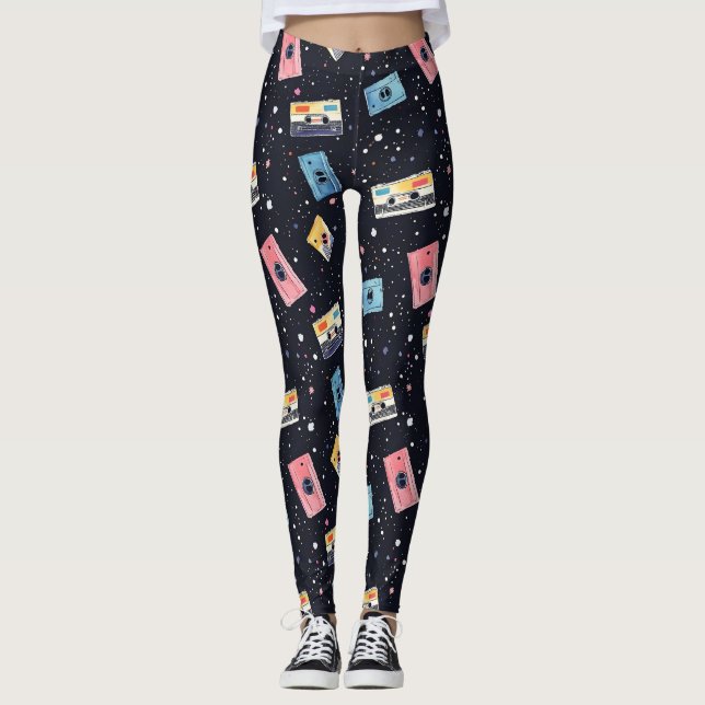 Retro-kassettband i kosmetiskt område leggings (Framsida)