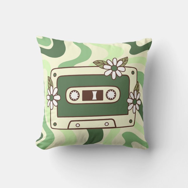 Retro-kassettband med blommor kudde (Framsida)