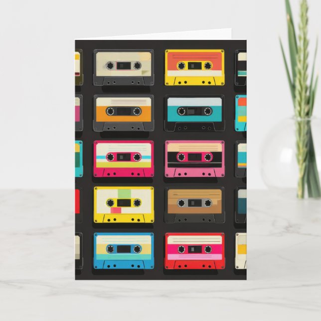 Retro kassettbandmönster – Vintage musik  Kort (Framsida)
