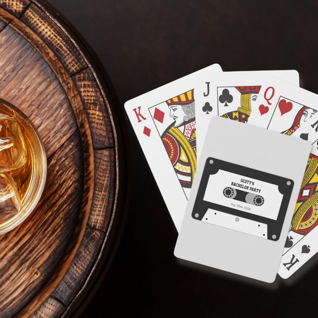Retro-kassettbandspartiet Black and White Bachelor Casinokort (Retro Cassette Tape Black And White Bachelor Party Playing Cards)