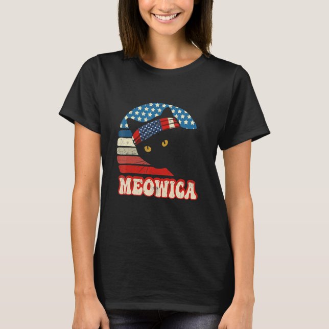 Retro Katt 4:e Juli Meowica Merica Män Usa Ameri T Shirt (Framsida)